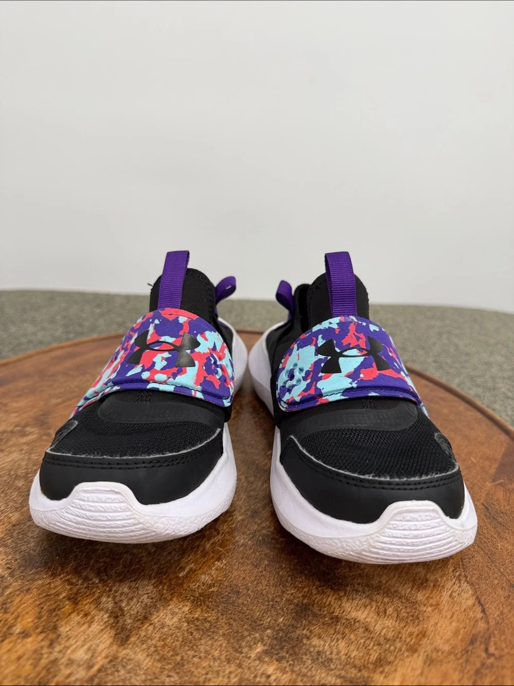 Under Armour Shoes Girls Kids 2 Slip On RunPlay Sneakers Black Purple Pink Camo